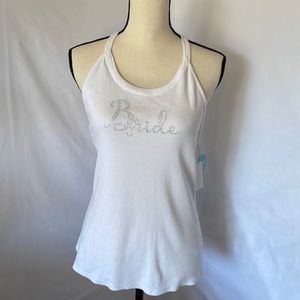 Betsy Johnson white tank top size large bride in rhinestones and lace down back